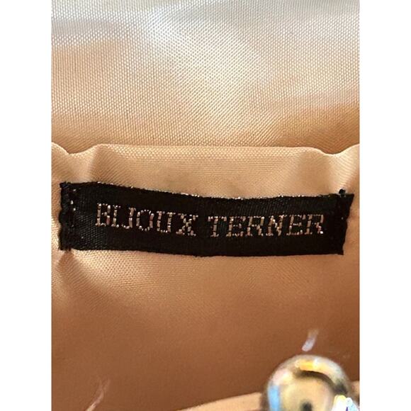 Bijoux Terner Beaded Sequin Evening Bag Champagne Gold Satin Purse Y2K - Picture 6 of 6